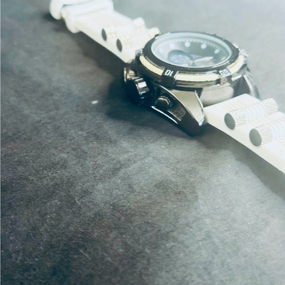 White Strap Sport Watch with Black & Gold Case - Picture 4 of 12